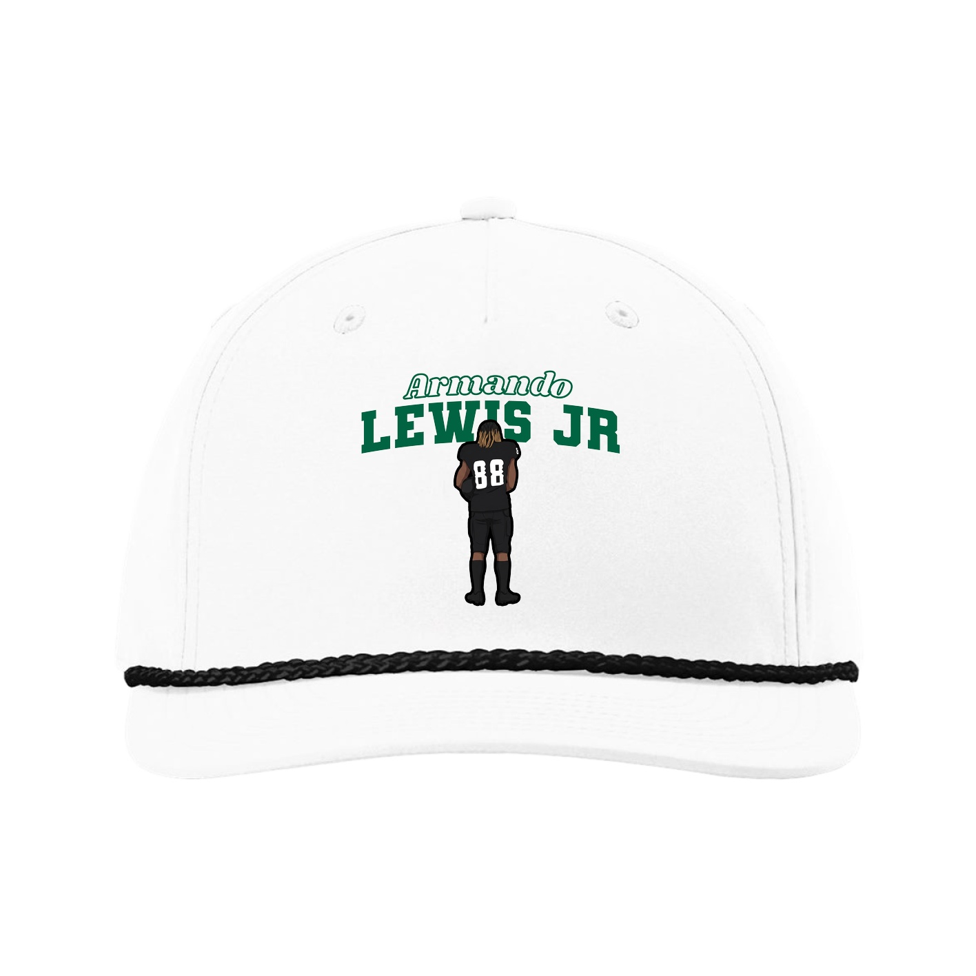 Five-Panel Classic Rope Cap — Name Arch in White