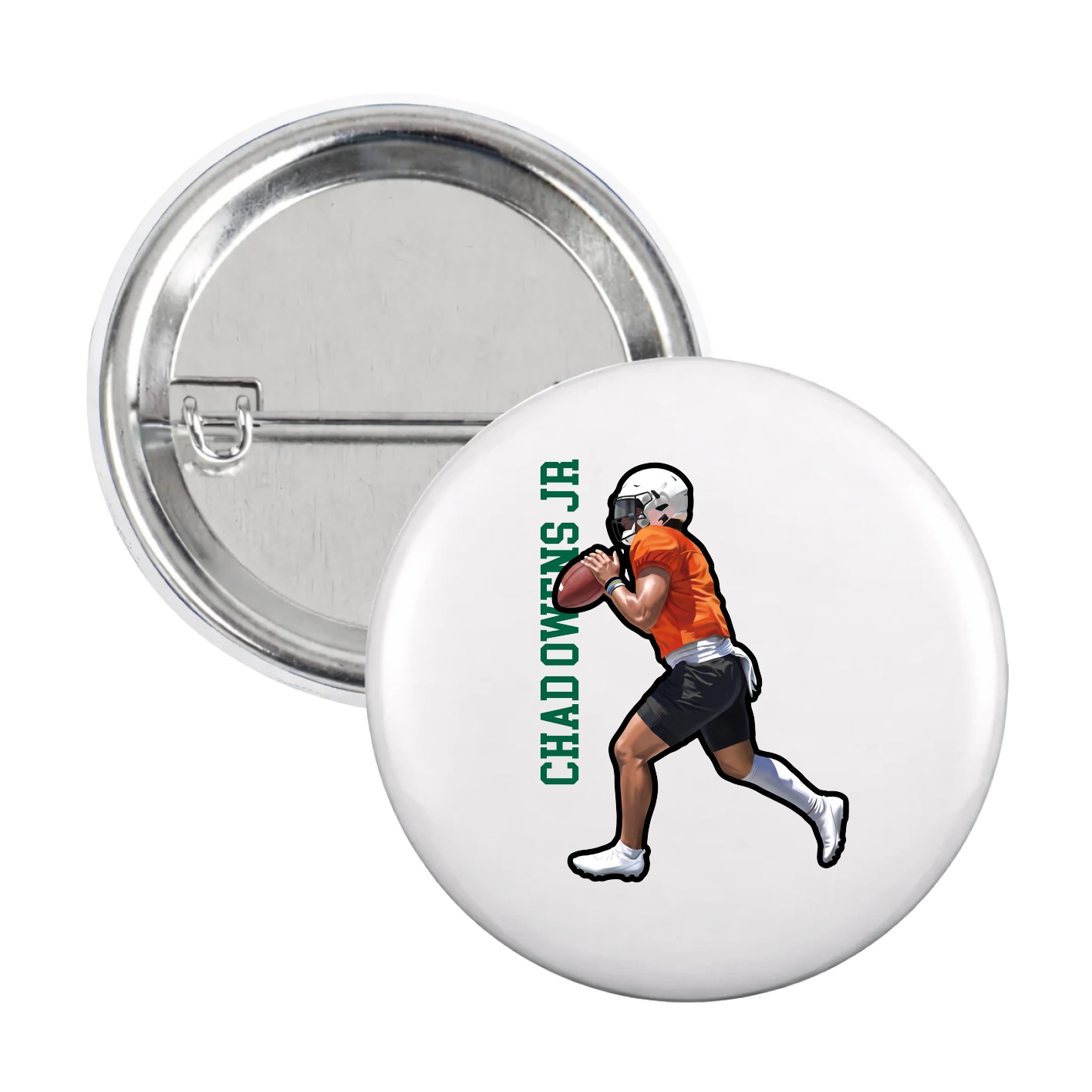 Game Day Button — Name Vertical in White