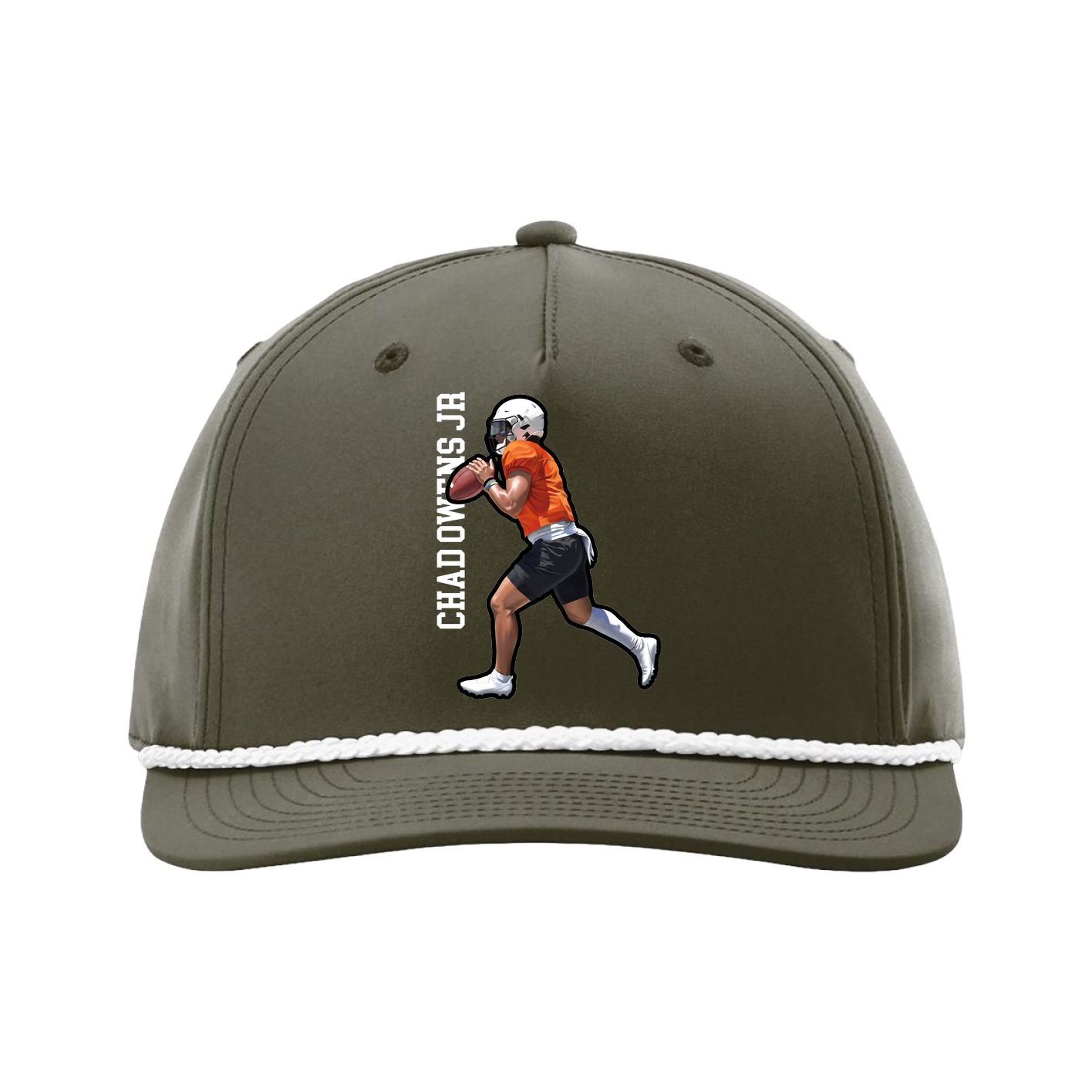 Five-Panel Classic Rope Cap — Name Vertical in Green