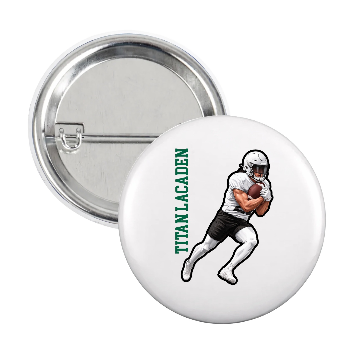 Game Day Button — Name Vertical in White