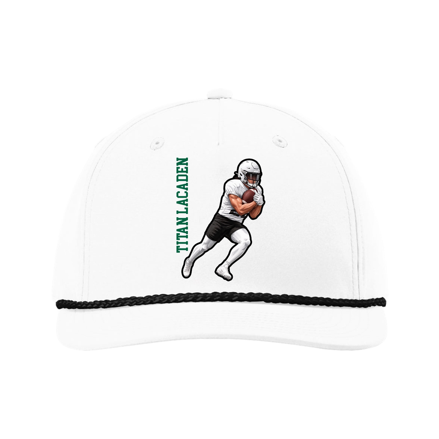 Five-Panel Classic Rope Cap — Name Vertical in White