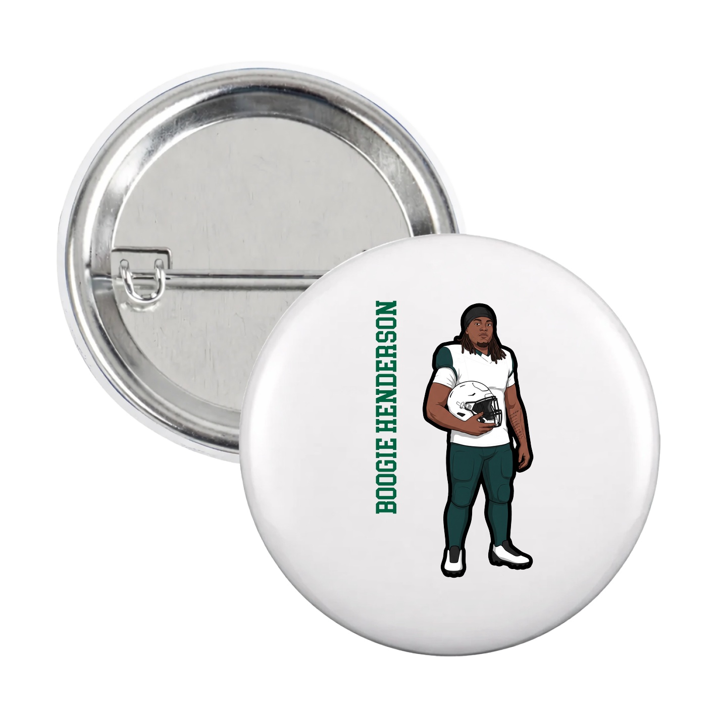 Game Day Button — Name Vertical in White