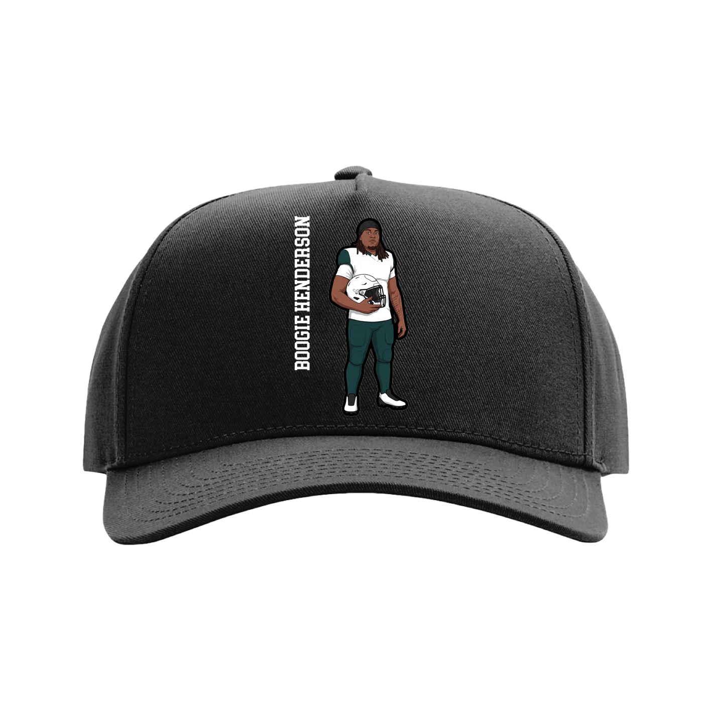 Full Fabric Five-Panel Champ Cap — Name Vertical in Black