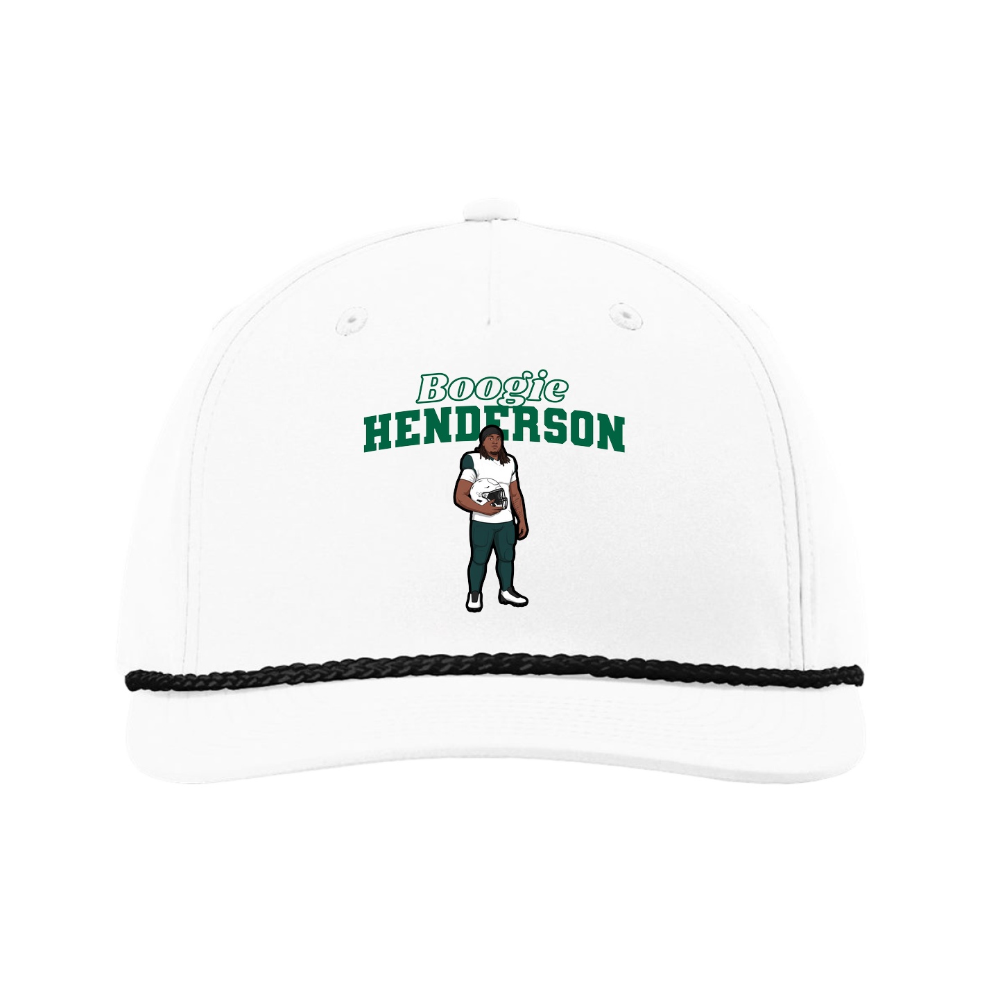 Five-Panel Classic Rope Cap — Name Arch in White