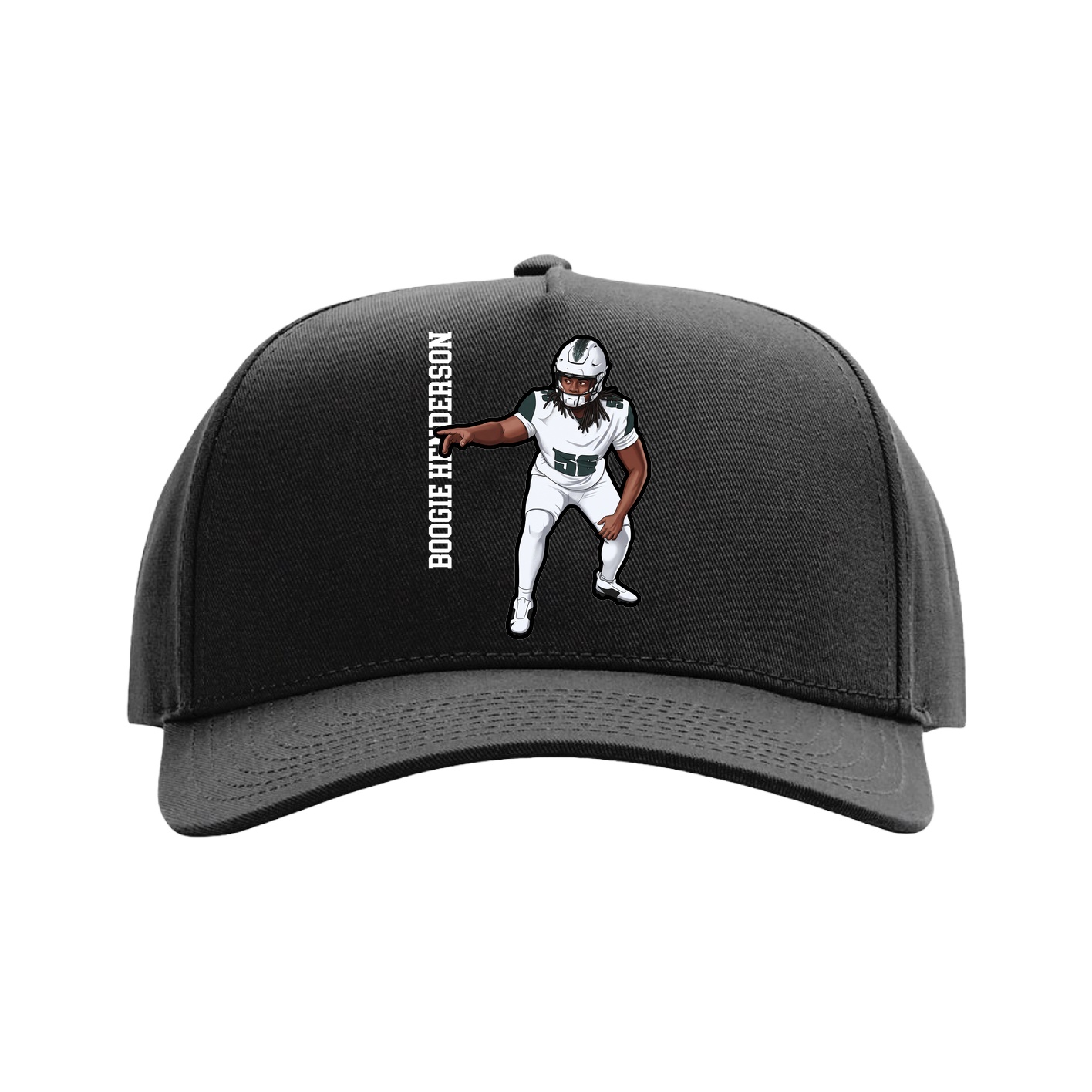 Full Fabric Five-Panel Champ Cap — Name Vertical in Black