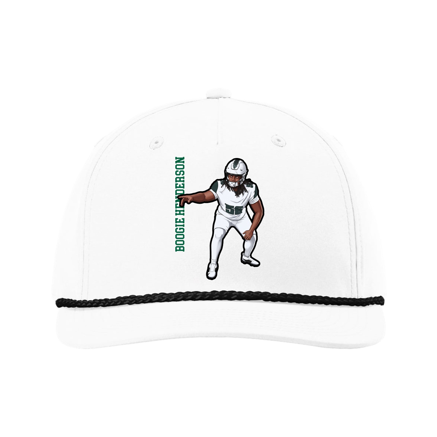 Five-Panel Classic Rope Cap — Name Vertical in White
