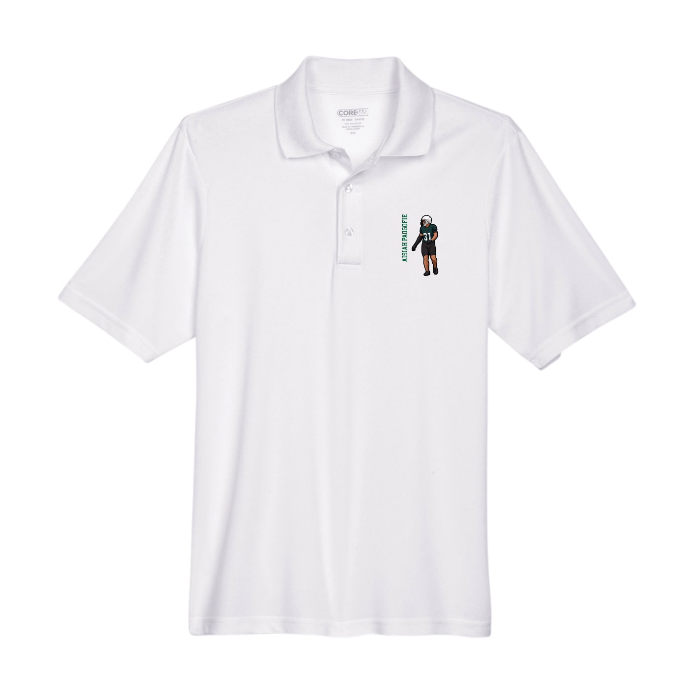 Performance Polo — Name Vertical in White