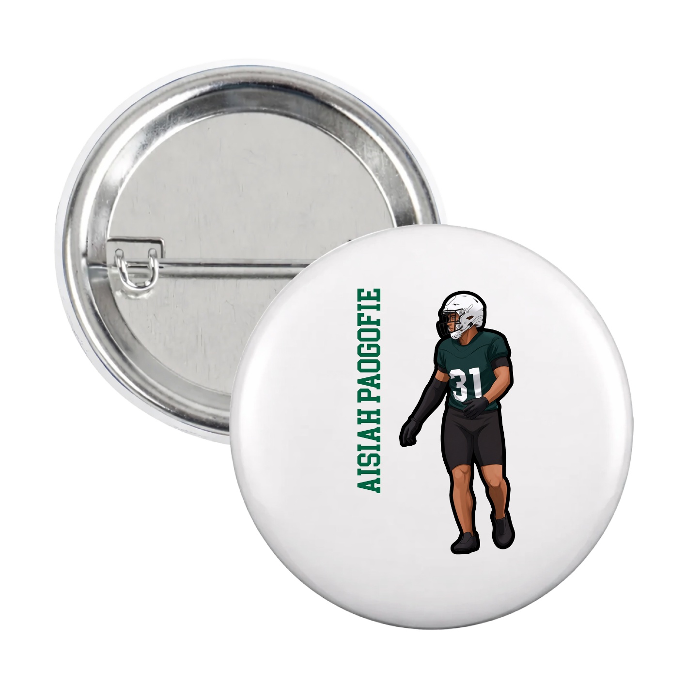 Game Day Button — Name Vertical in White