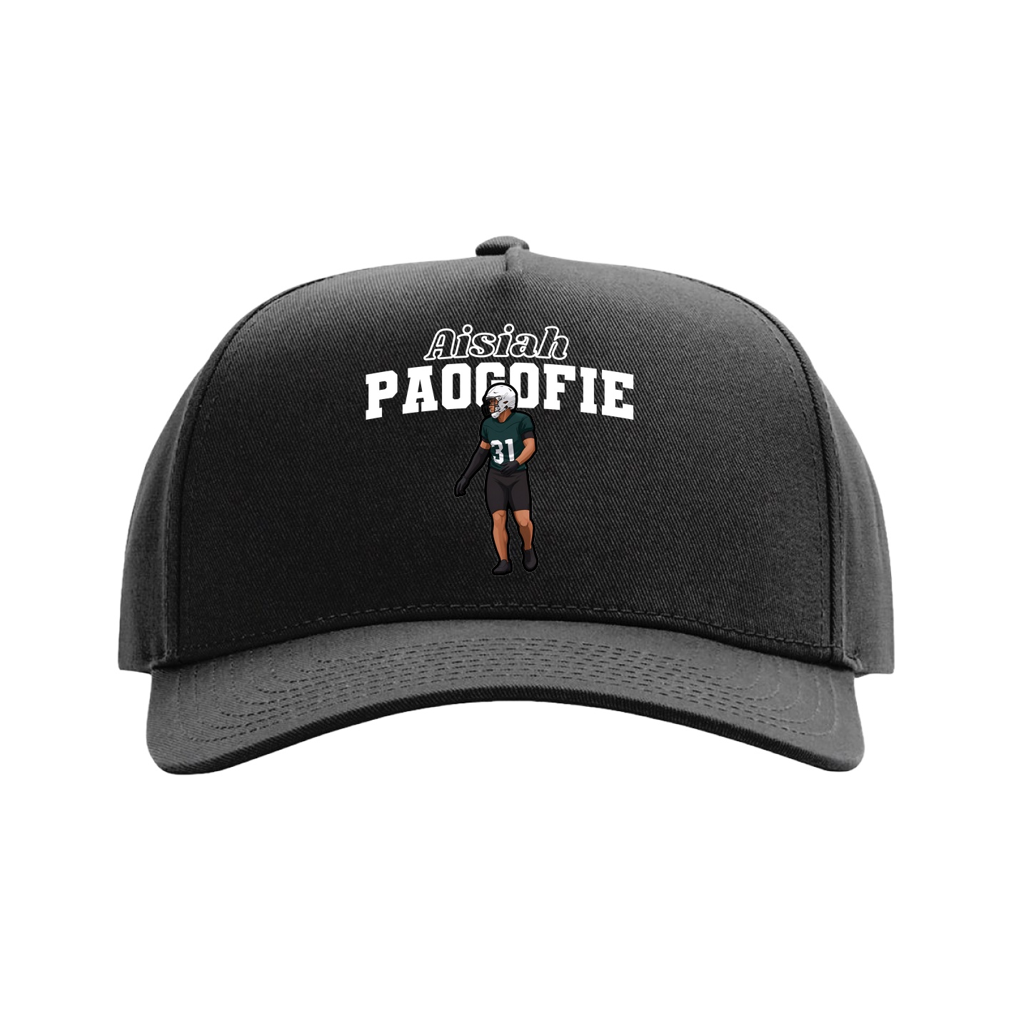 Full Fabric Five-Panel Champ Cap — Name Arch in Black