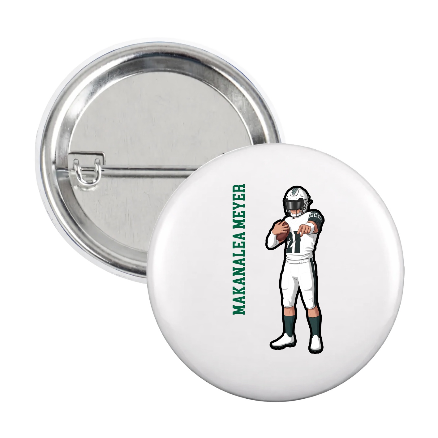 Game Day Button — Name Vertical in White