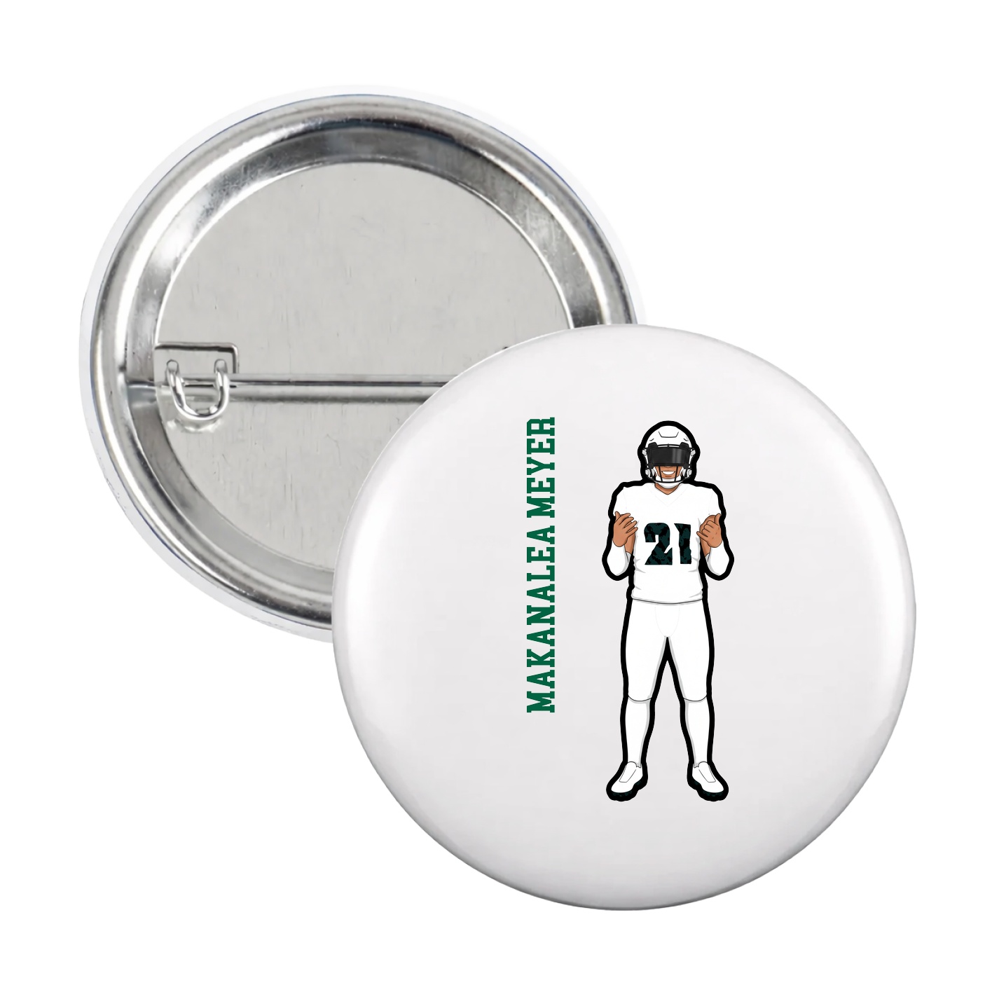 Game Day Button — Name Vertical in White