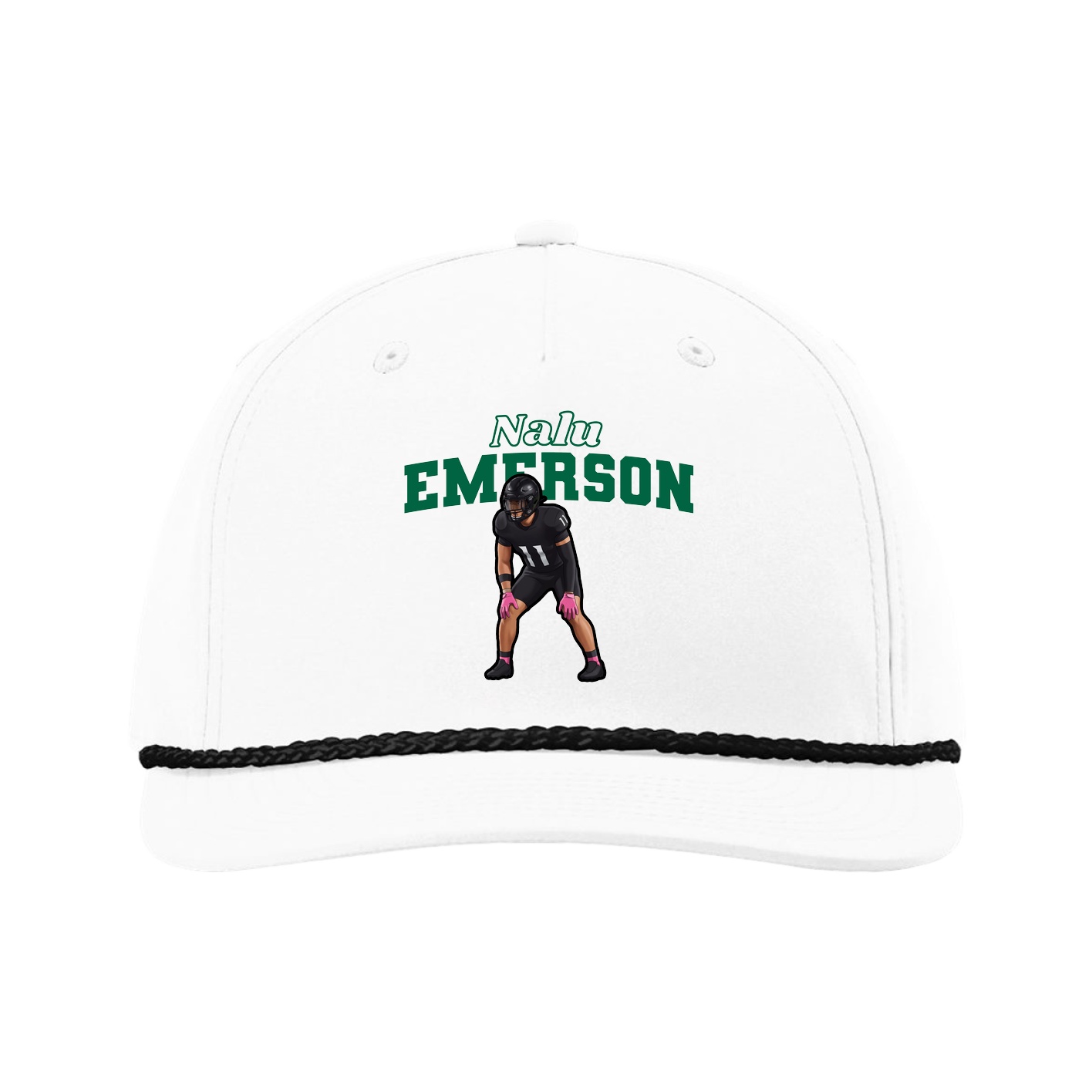 Five-Panel Classic Rope Cap — Name Arch in White