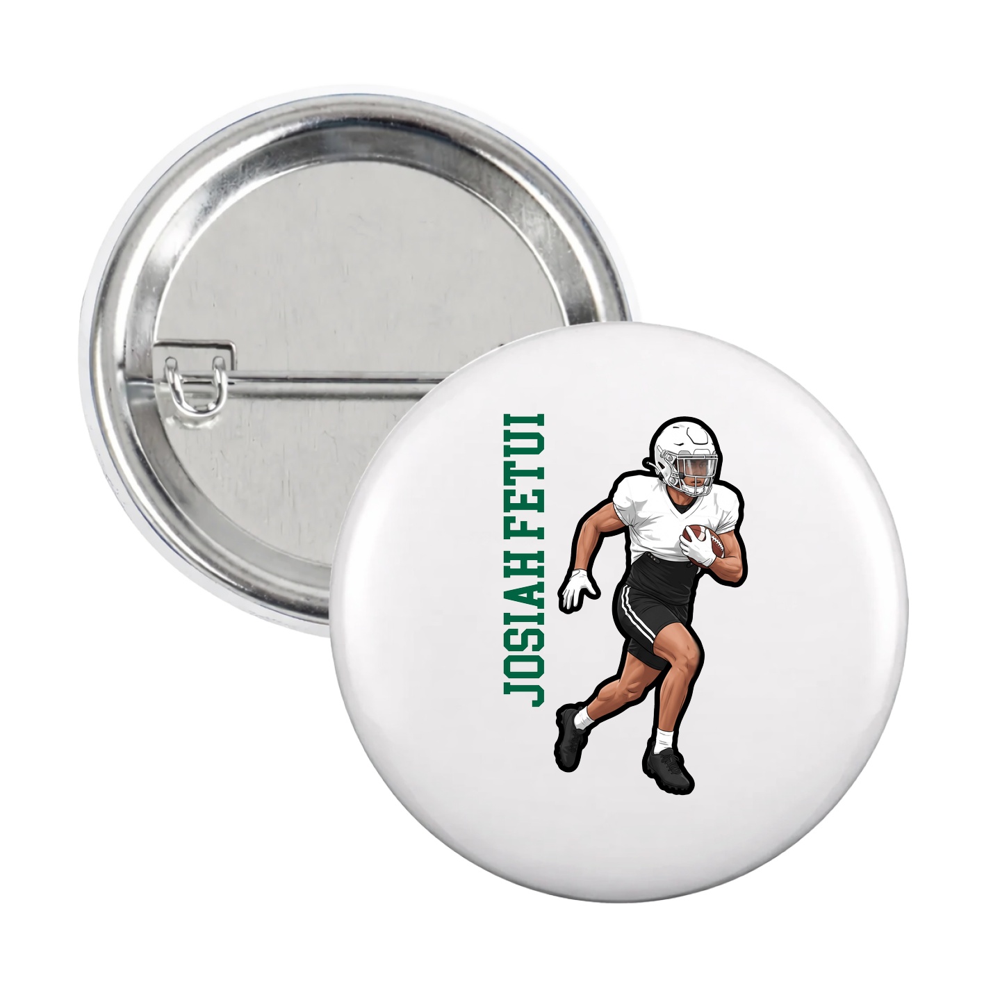 Game Day Button — Name Vertical in White