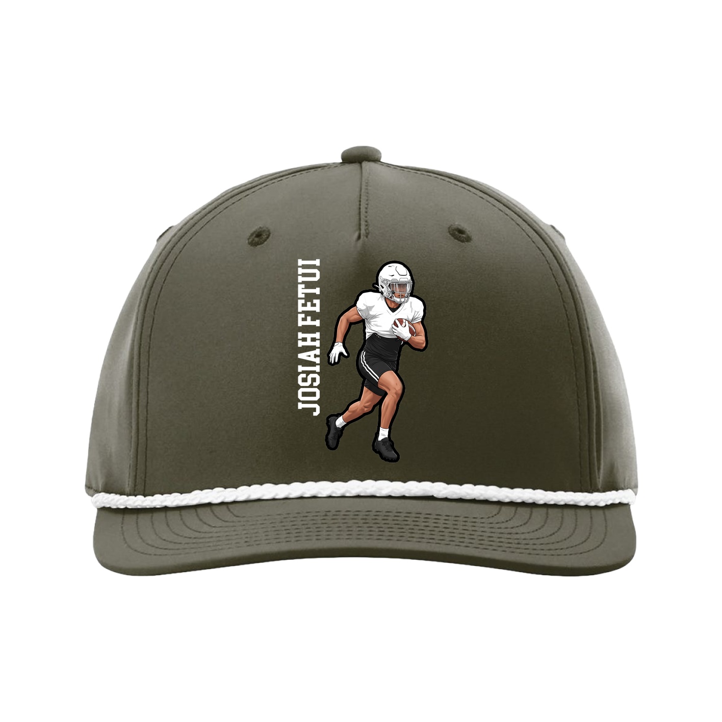 Five-Panel Classic Rope Cap — Name Vertical in Green