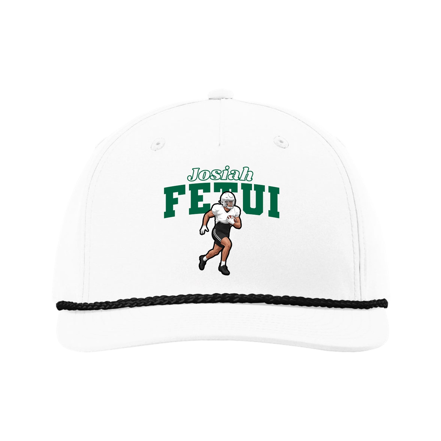 Five-Panel Classic Rope Cap — Name Arch in White