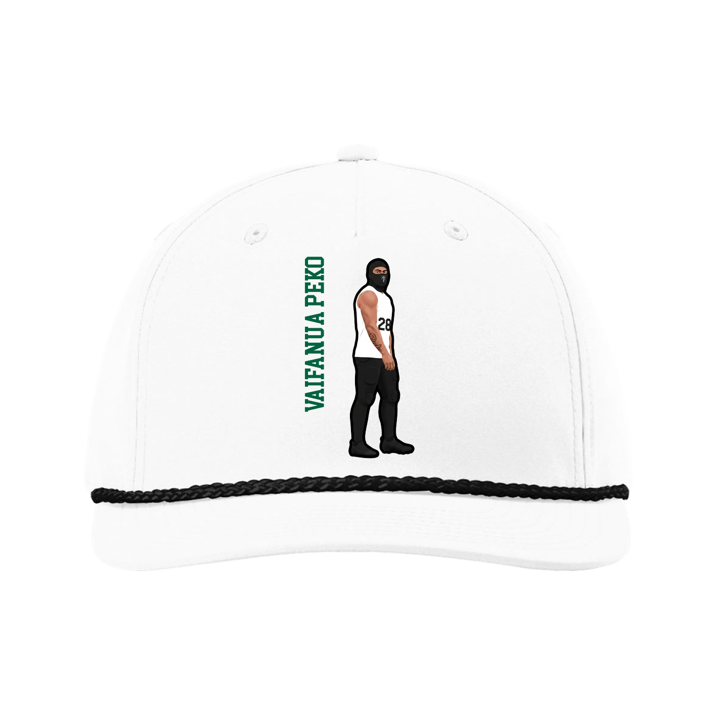 Five-Panel Classic Rope Cap — Name Vertical in White