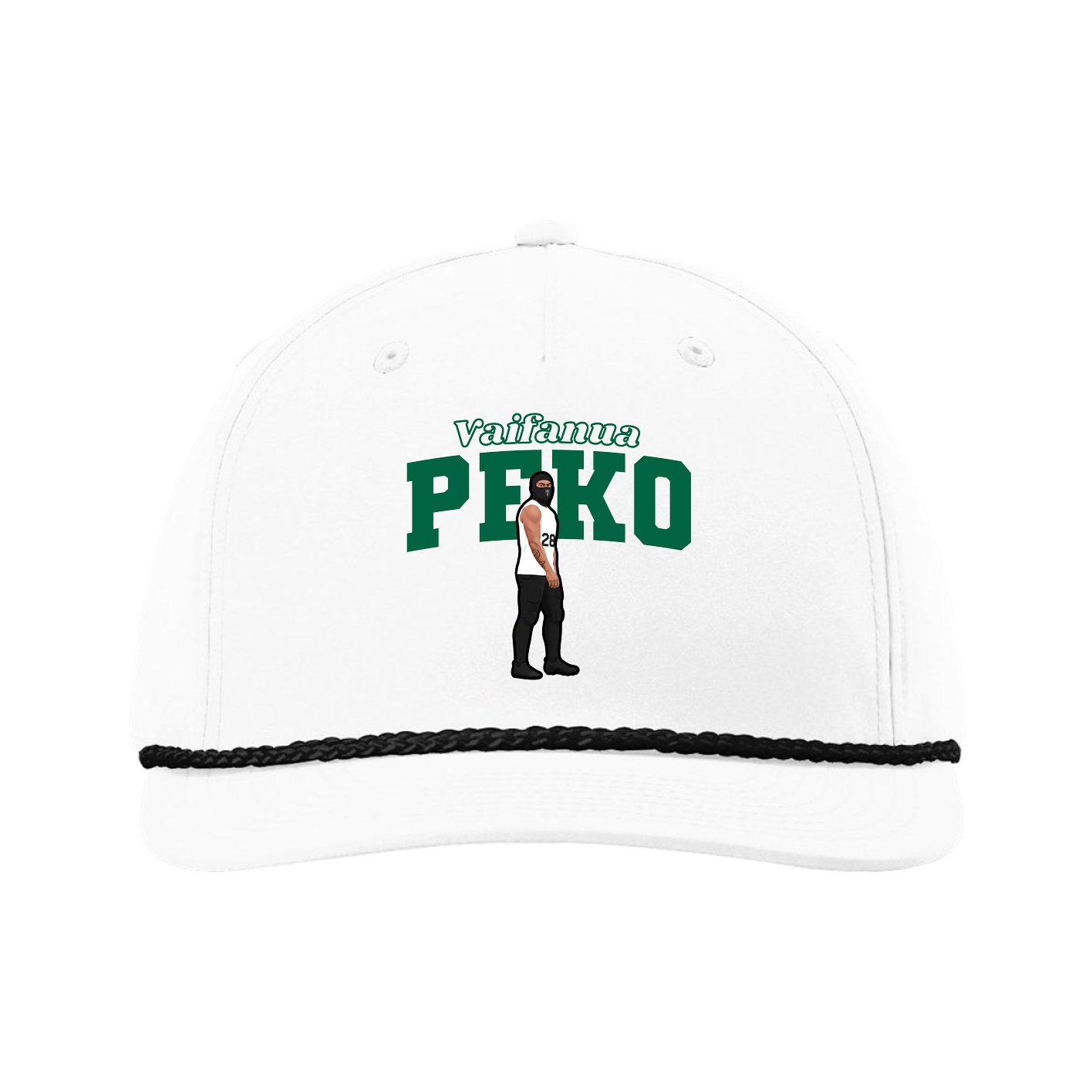 Five-Panel Classic Rope Cap — Name Arch in White