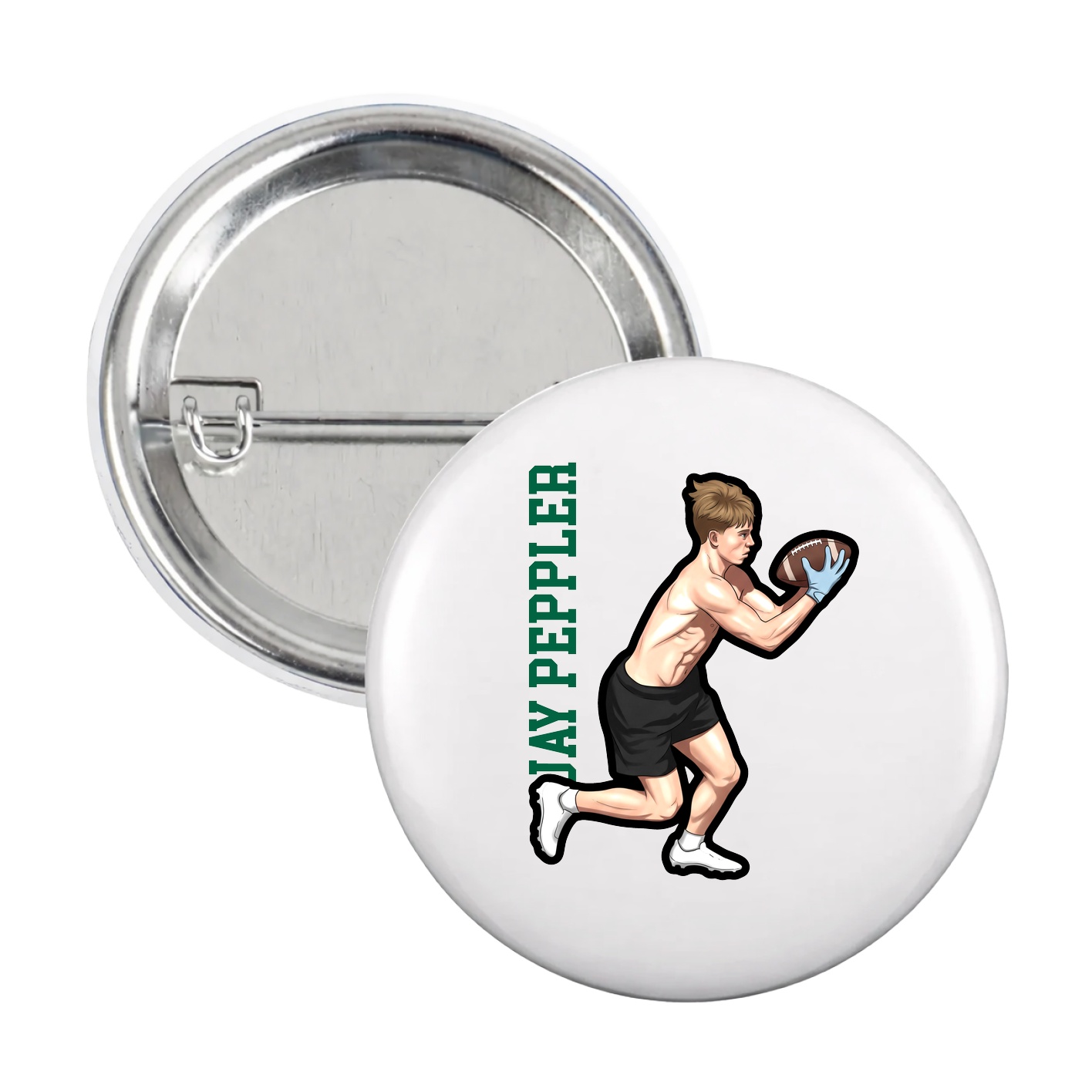 Game Day Button — Name Vertical in White