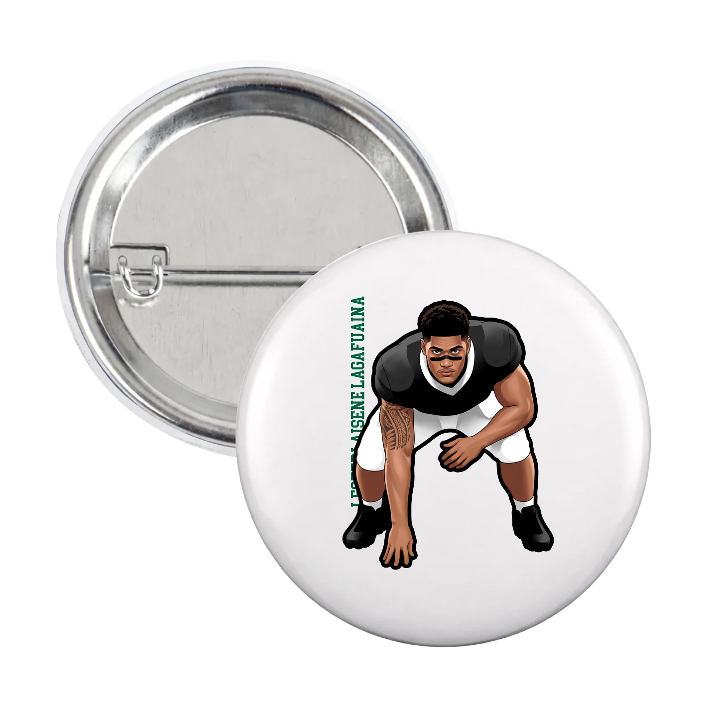 Game Day Button — Name Vertical in White