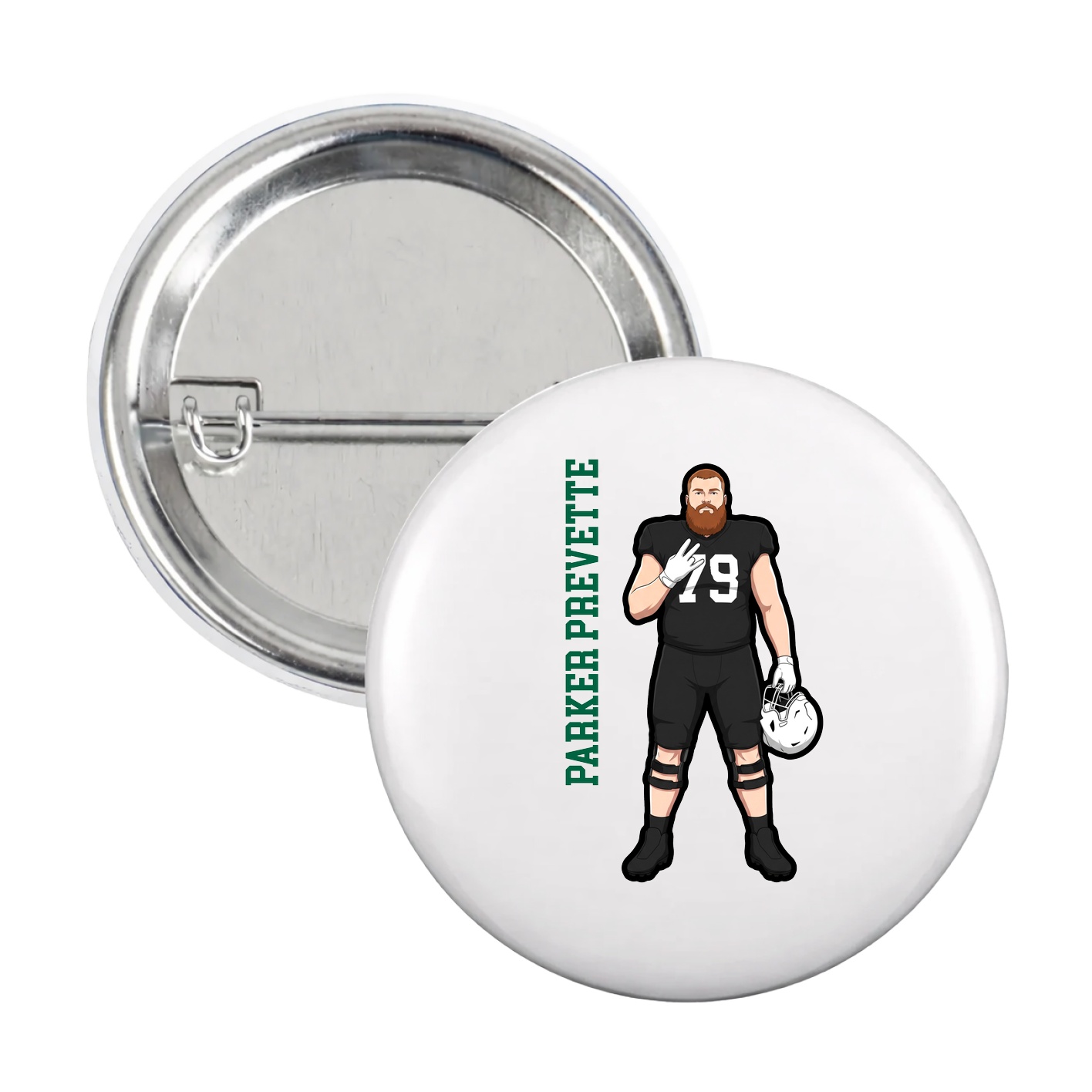 Game Day Button — Name Vertical in White