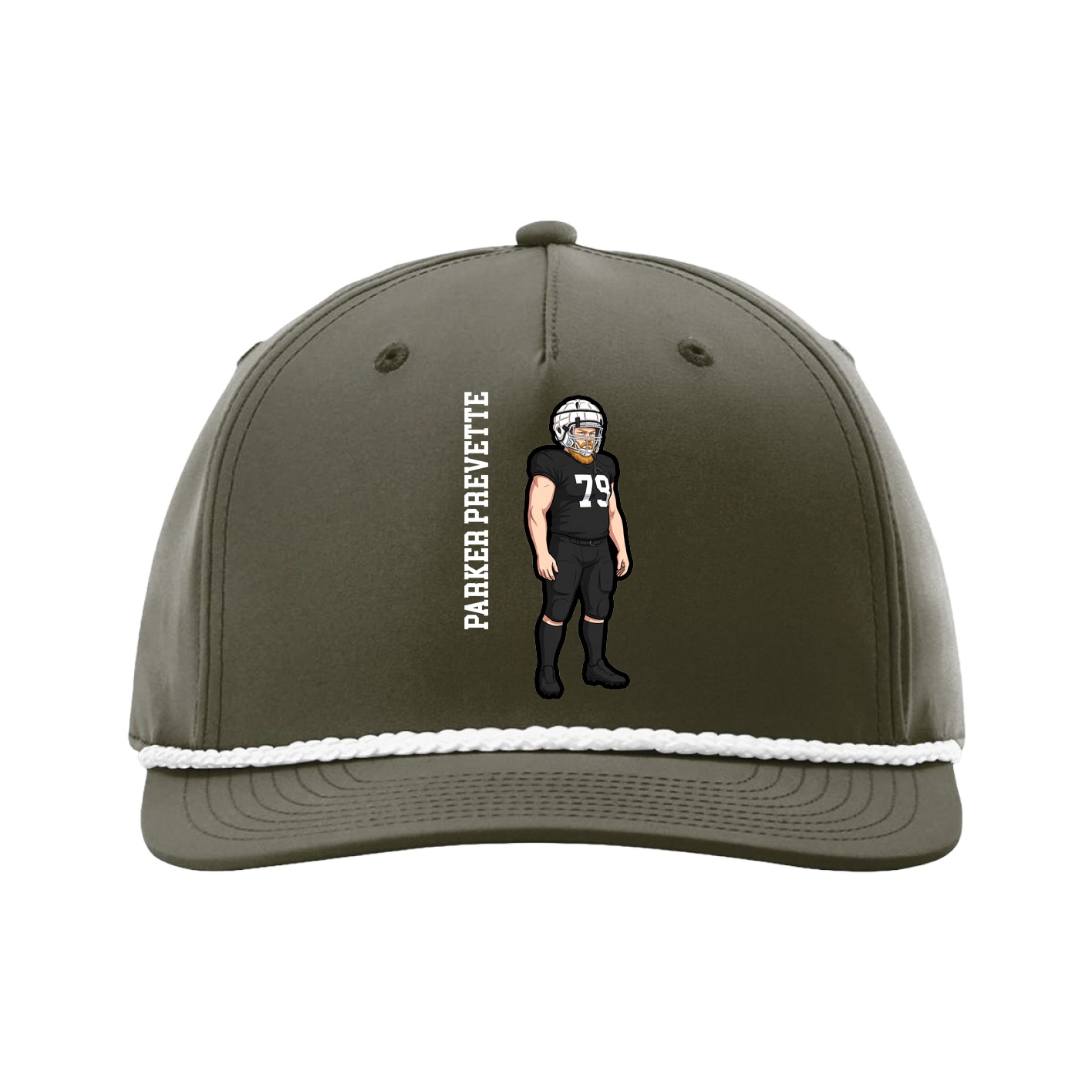 Five-Panel Classic Rope Cap — Name Vertical in Green