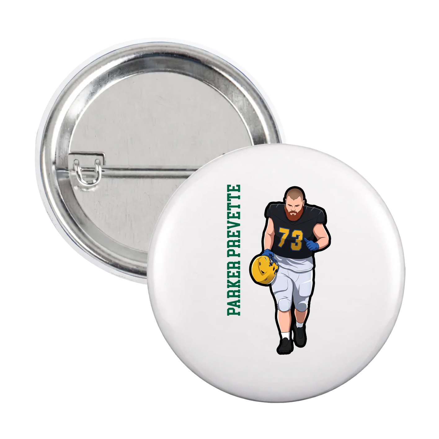 Game Day Button — Name Vertical in White
