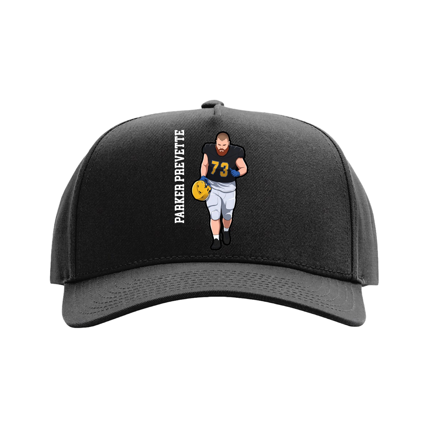 Full Fabric Five-Panel Champ Cap — Name Vertical in Black