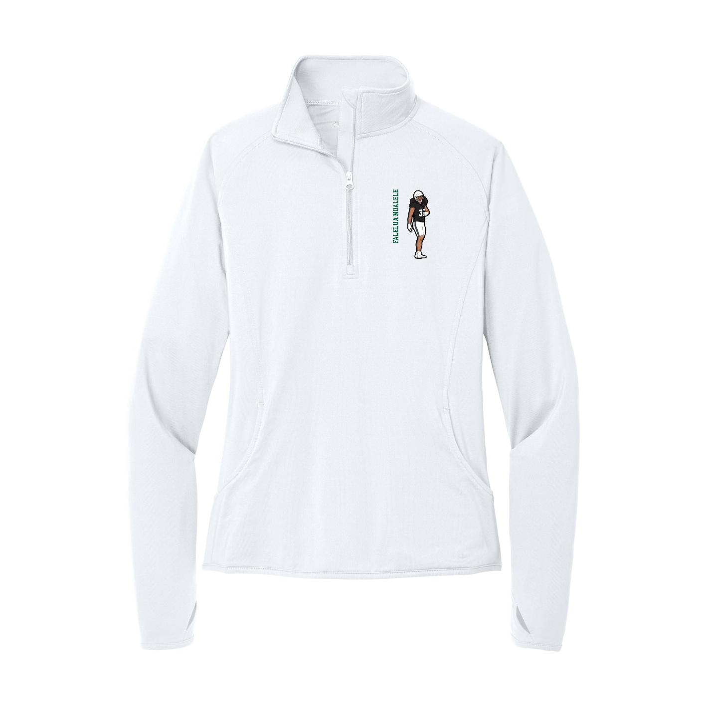 Women's Q-Zip Pullover — Name Vertical in White