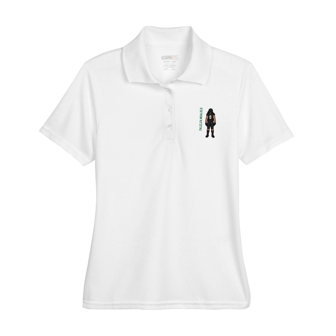 Womens Performance Polo — Name Vertical in White