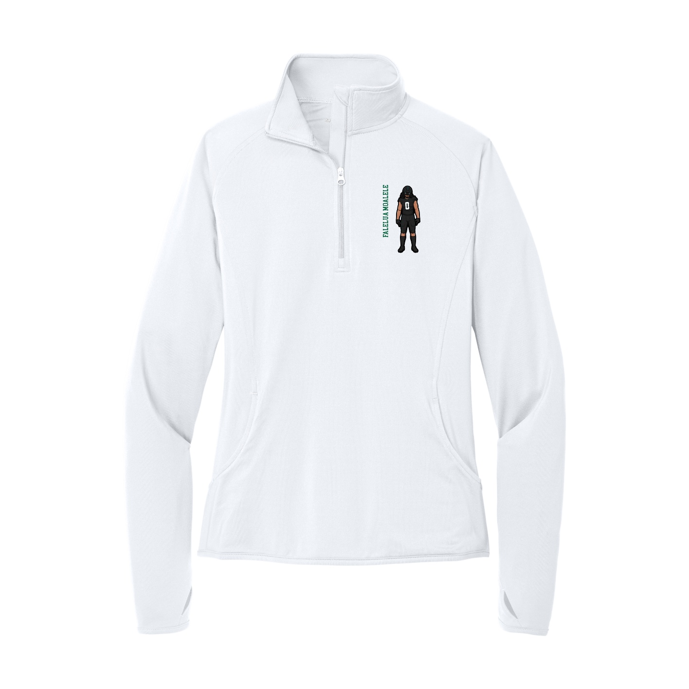 Women's Q-Zip Pullover — Name Vertical in White