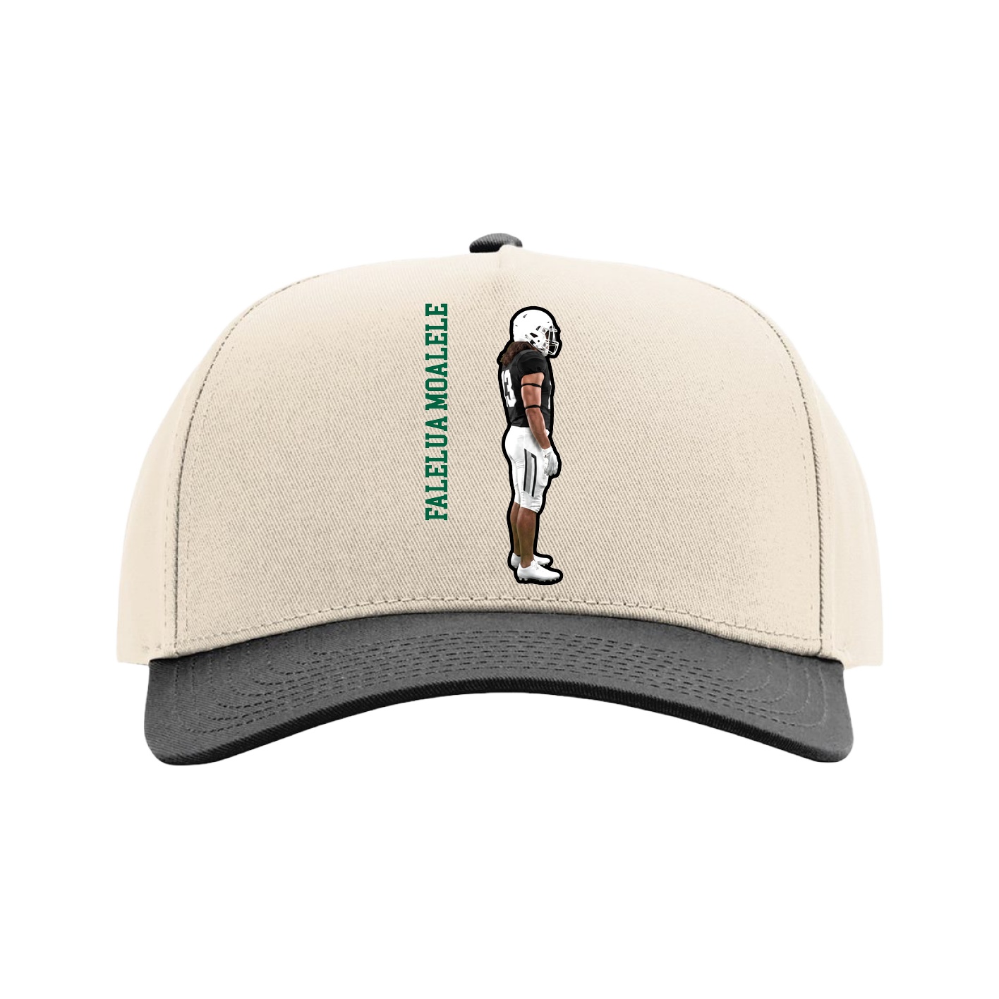 Full Fabric Five-Panel Champ Cap — Name Vertical in Cream/Black