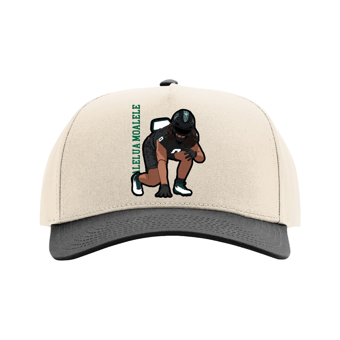Full Fabric Five-Panel Champ Cap — Name Vertical in Cream/Black