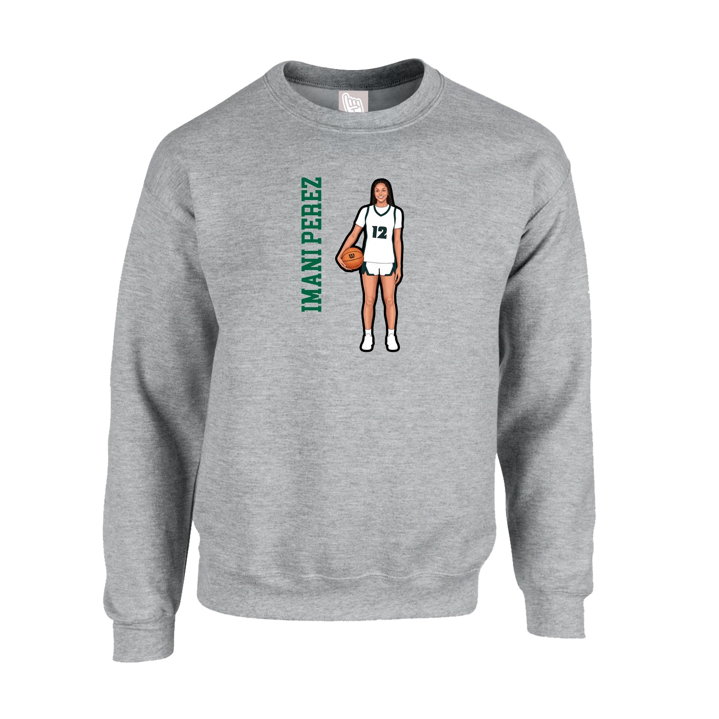 Fleece Crew — Name Vertical in Grey
