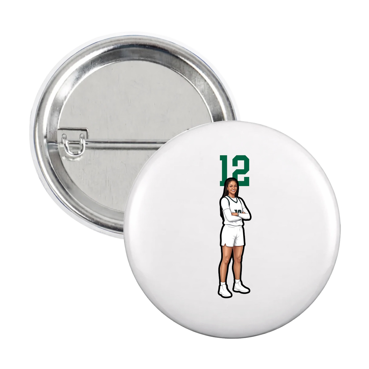 Game Day Button — Number Top in White