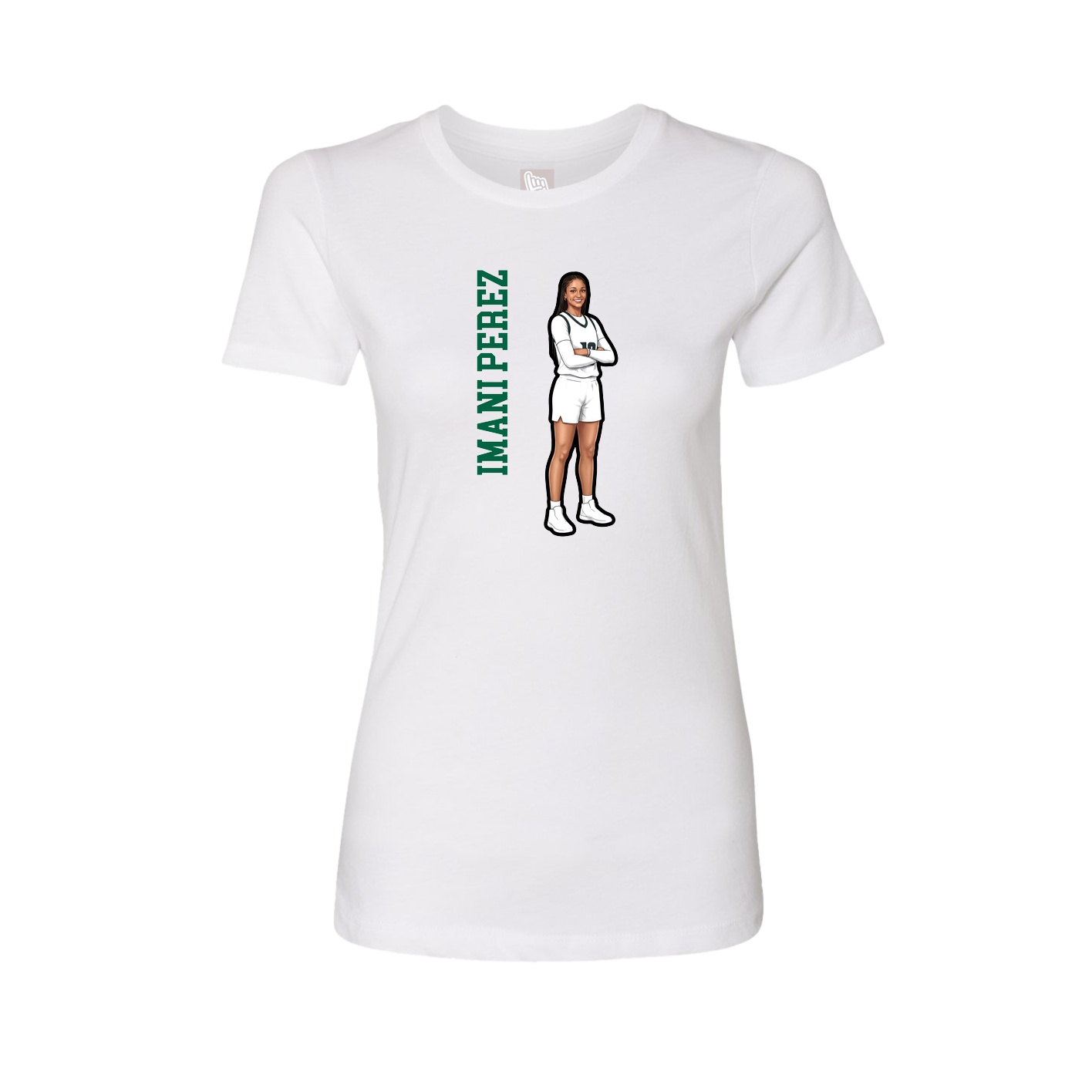 Womens Tee — Name Vertical in White