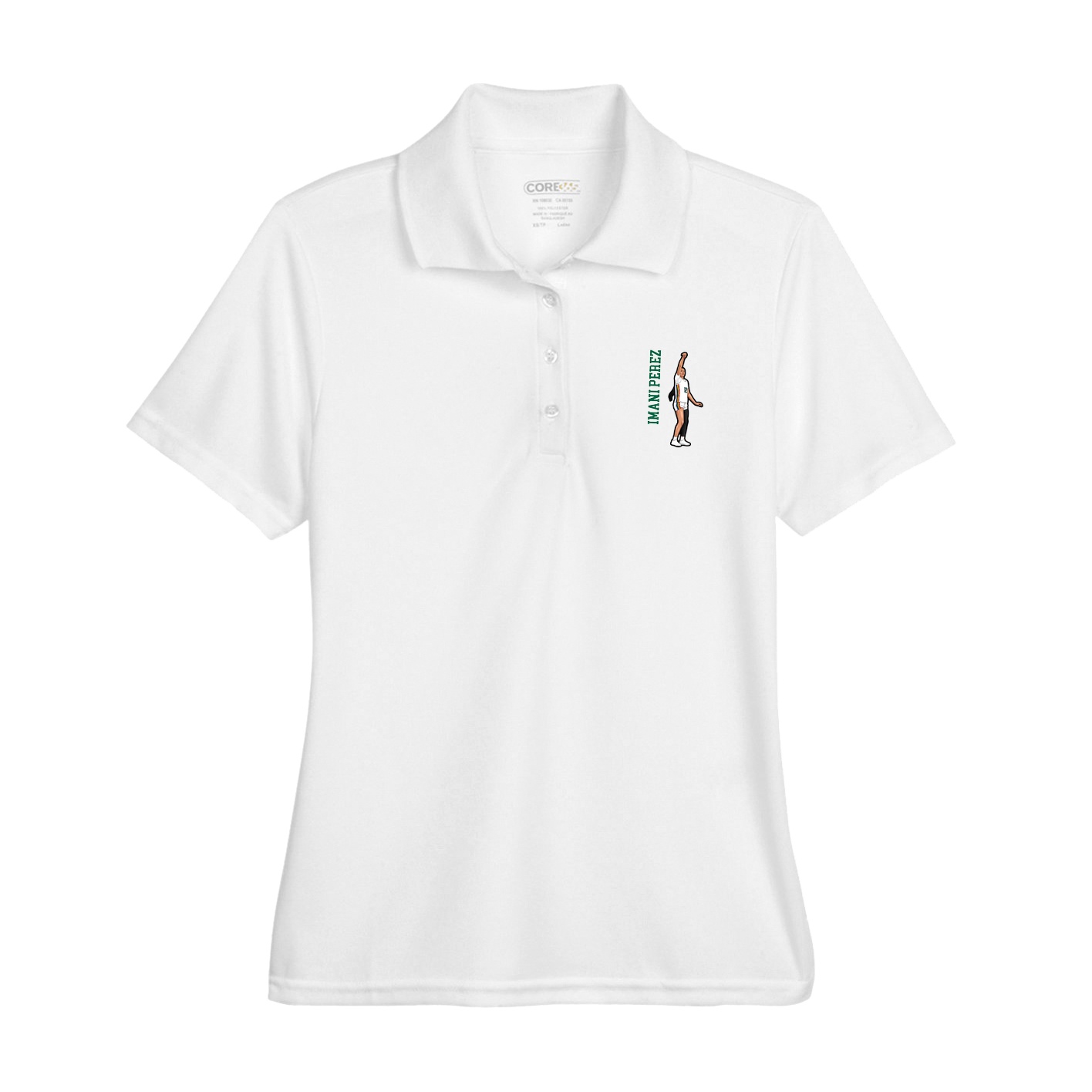Womens Performance Polo — Name Vertical in White