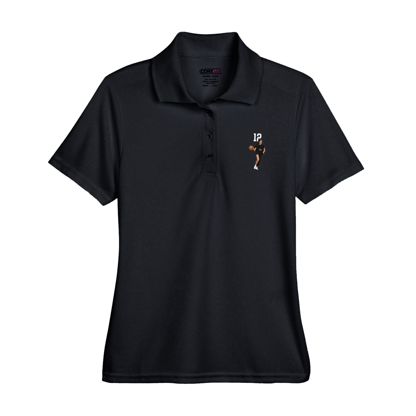 Womens Performance Polo — Number Top in Black