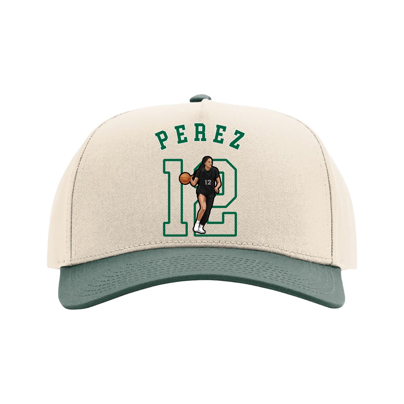 Full Fabric Five-Panel Champ Cap — Shirsey Arch in Cream/Green
