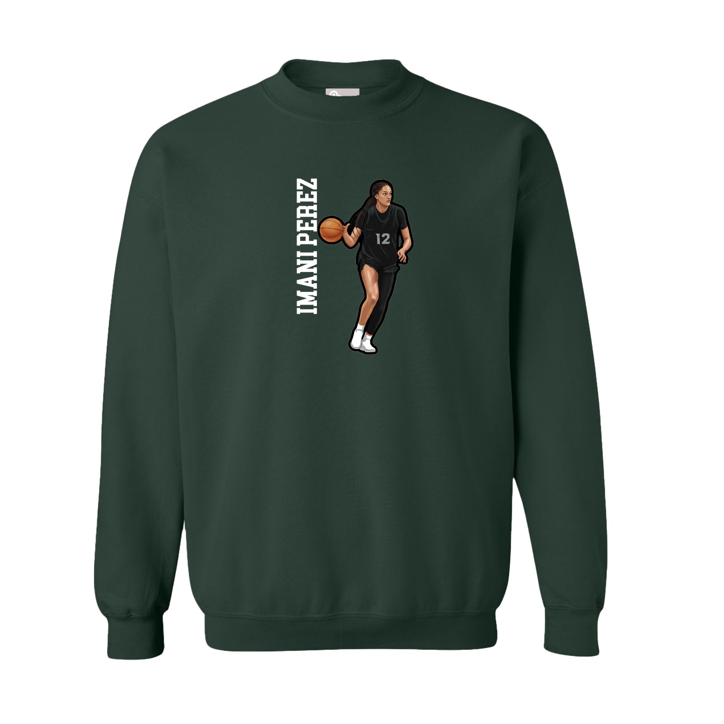 Fleece Crew — Name Vertical in Green