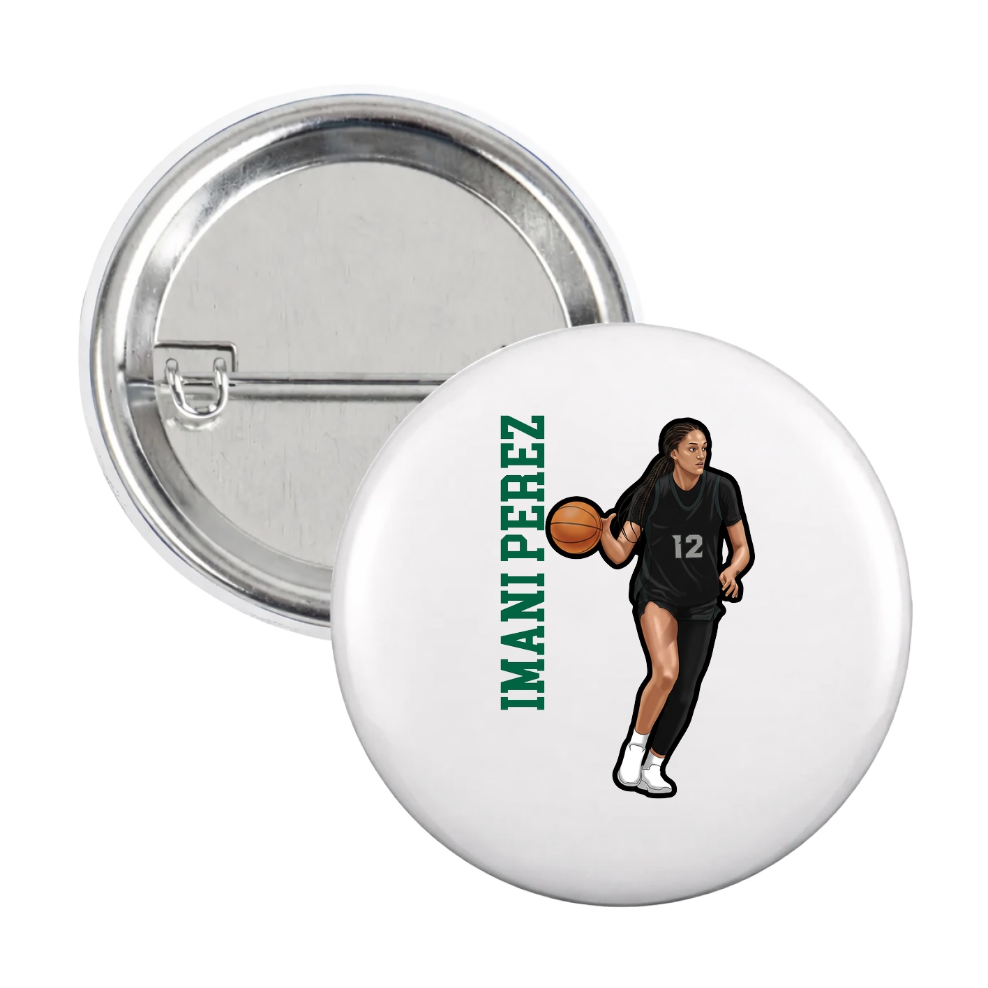 Game Day Button — Name Vertical in White