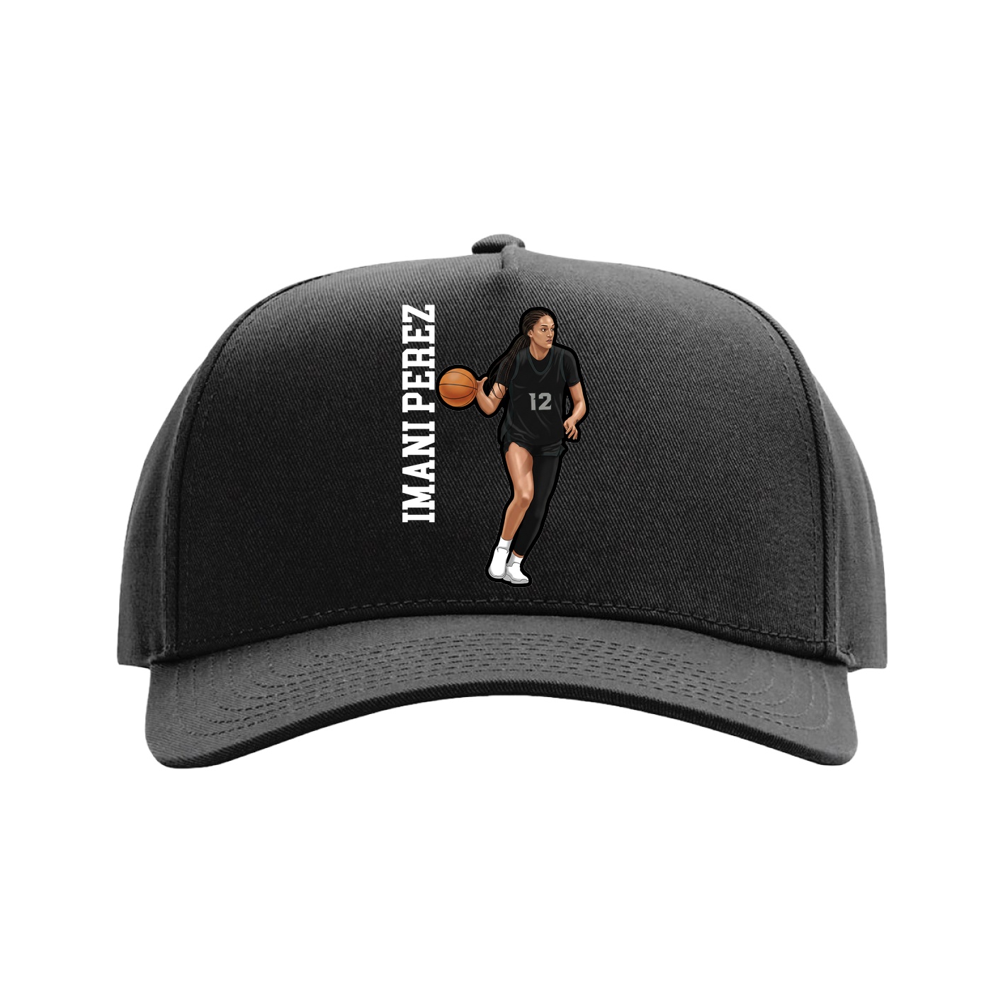 Full Fabric Five-Panel Champ Cap — Name Vertical in Black