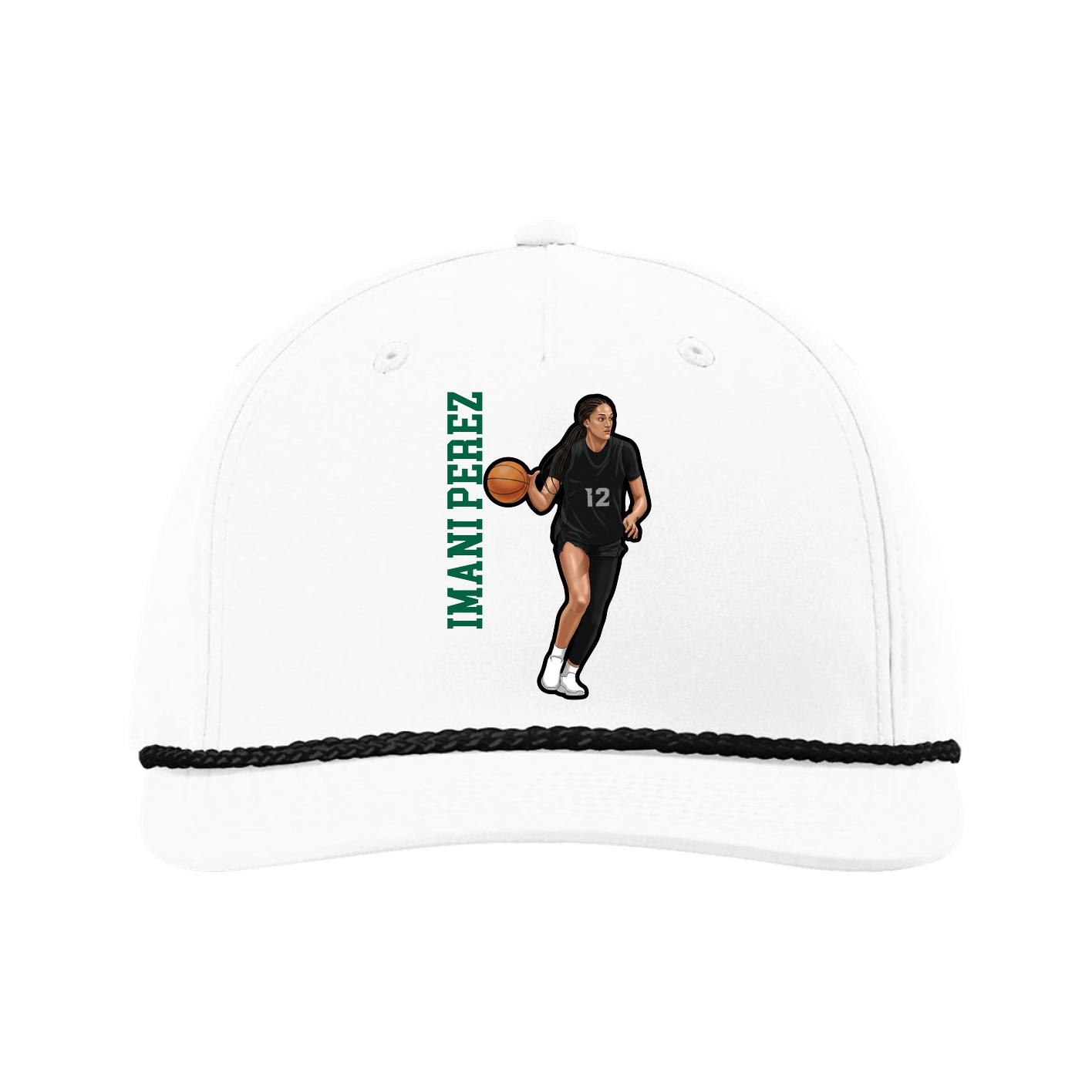 Five-Panel Classic Rope Cap — Name Vertical in White