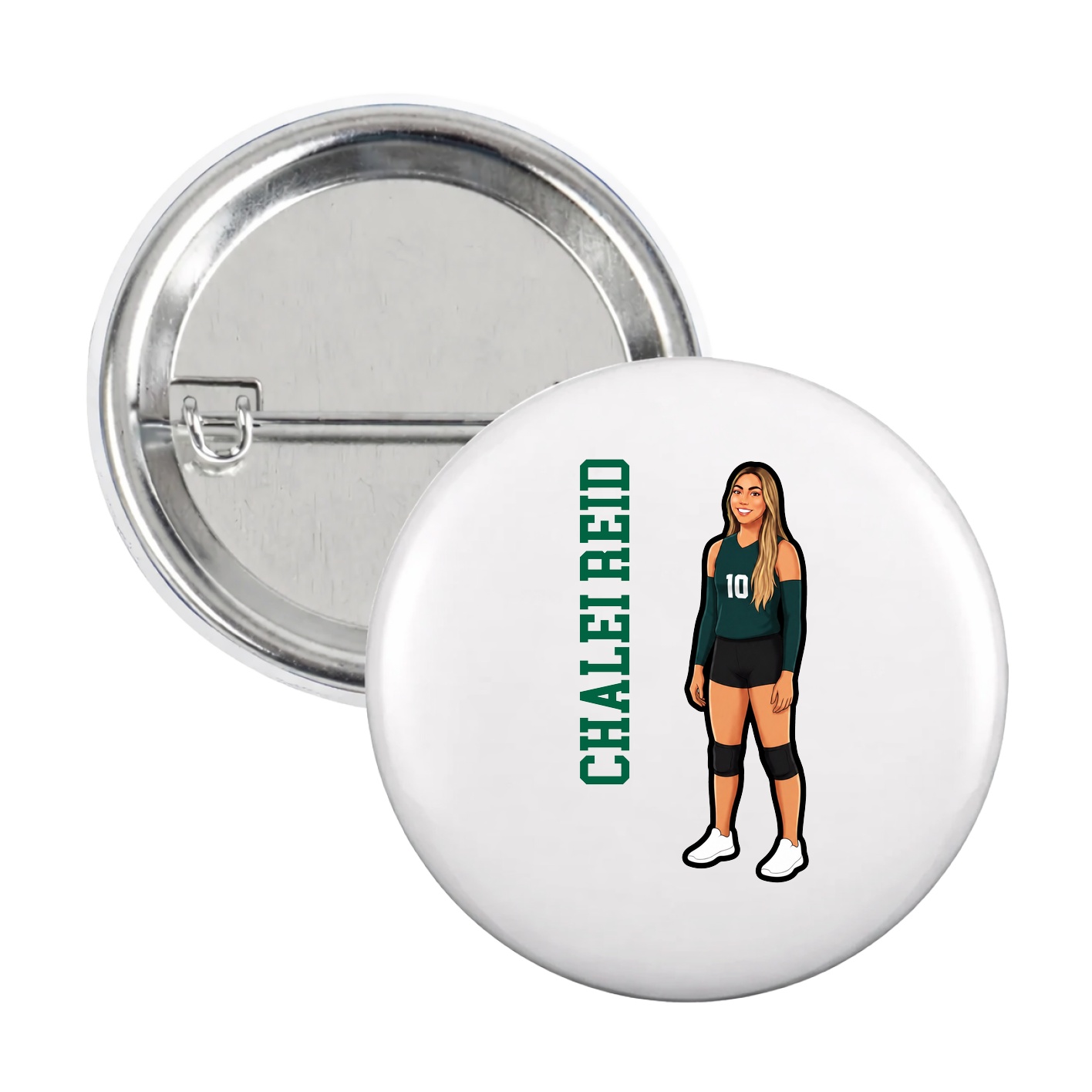 Game Day Button — Name Vertical in White