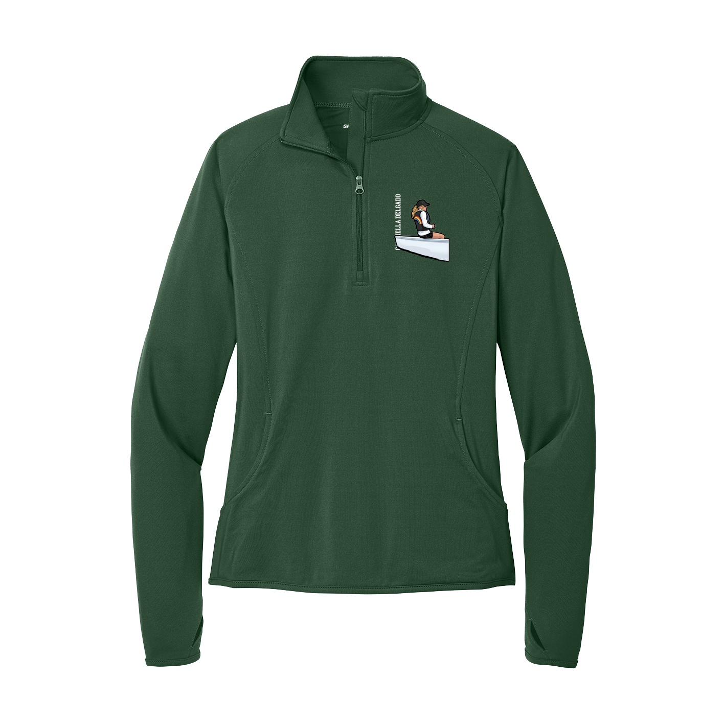 Women's Q-Zip Pullover — Name Vertical in Green