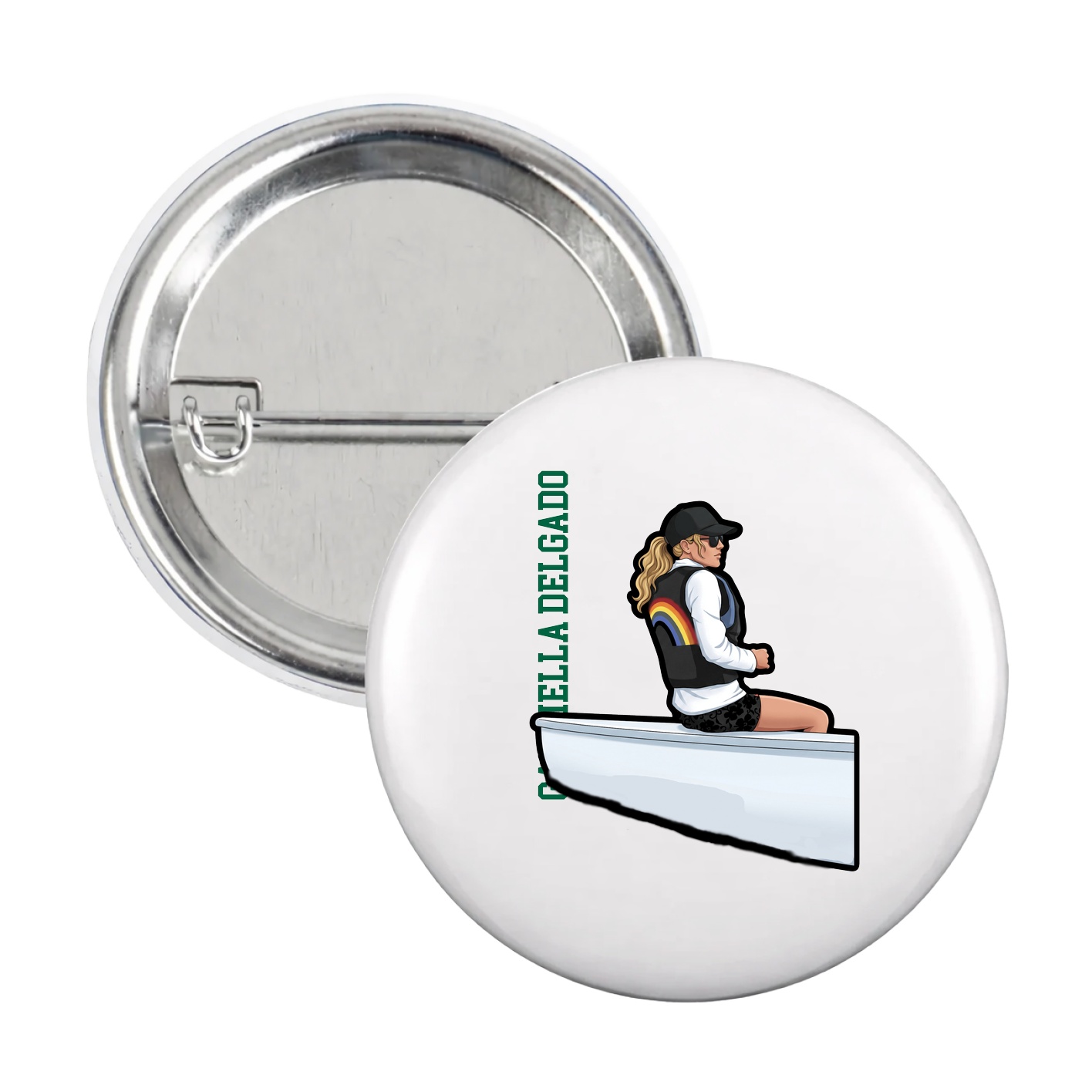 Game Day Button — Name Vertical in White