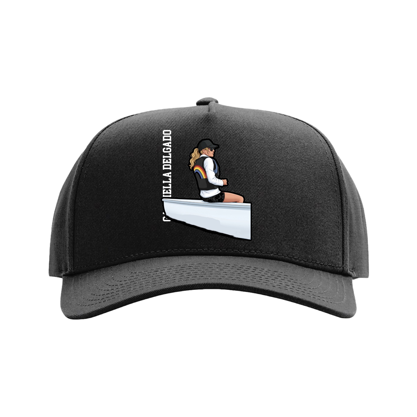 Full Fabric Five-Panel Champ Cap — Name Vertical in Black