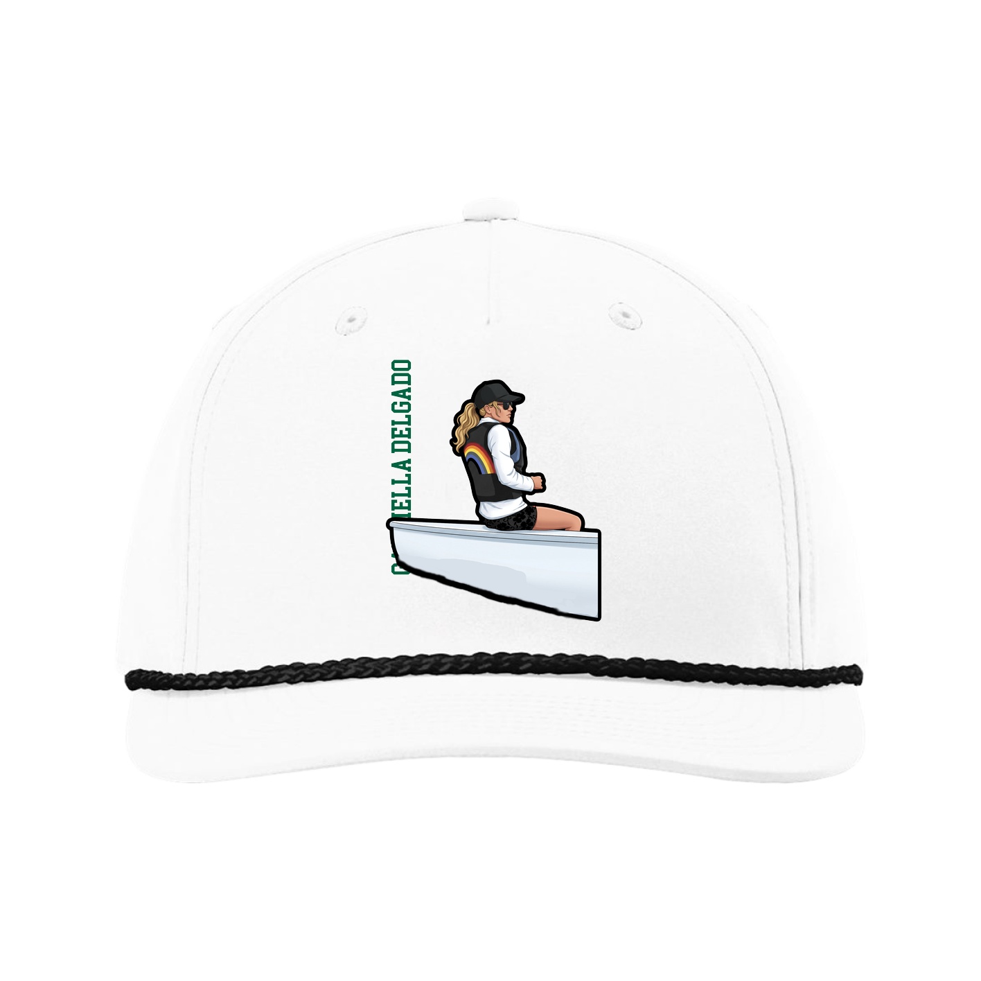 Five-Panel Classic Rope Cap — Name Vertical in White