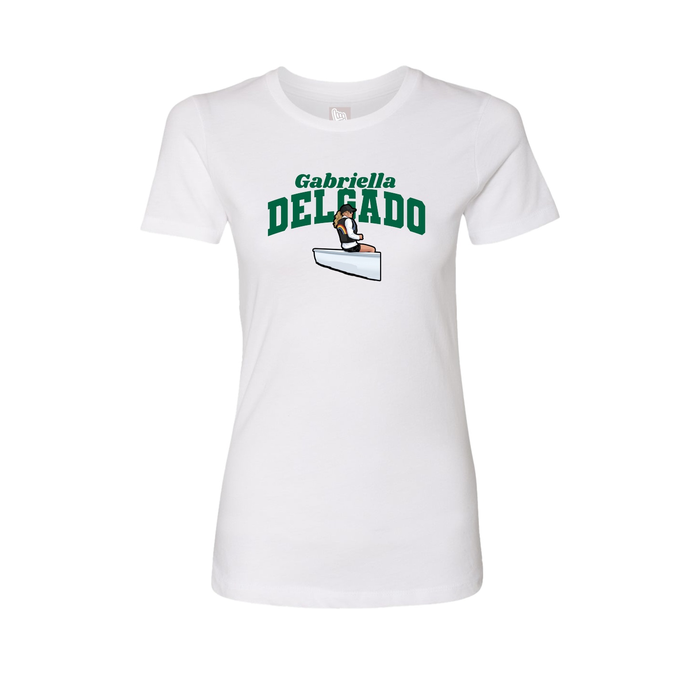 Fitted Women's Tee — Signature Arch in White