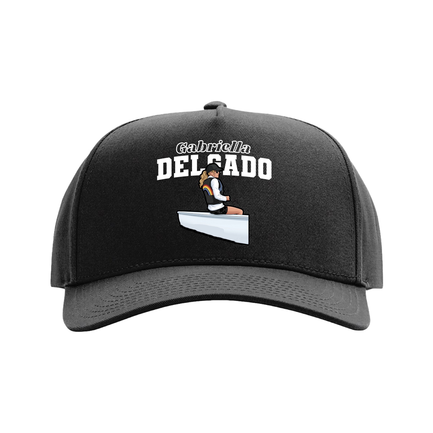 Full Fabric Five-Panel Champ Cap — Name Arch in Black