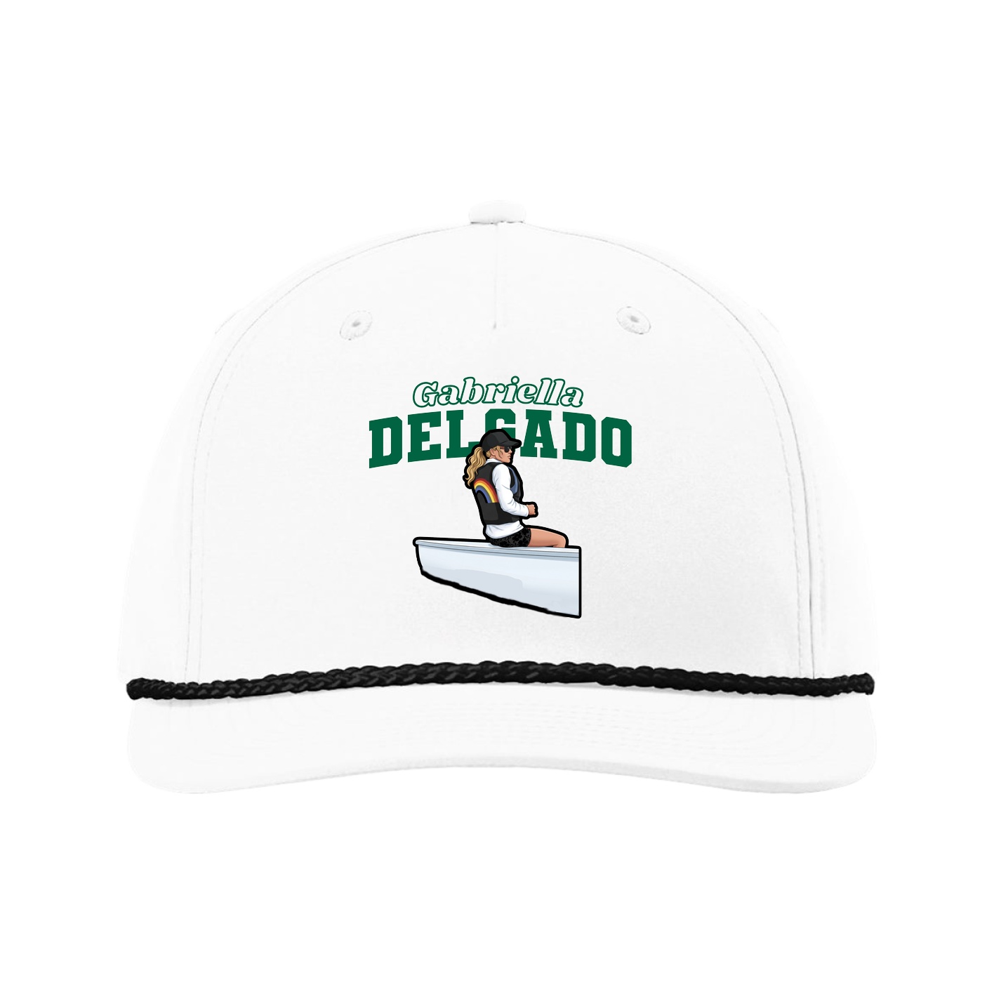 Five-Panel Classic Rope Cap — Name Arch in White